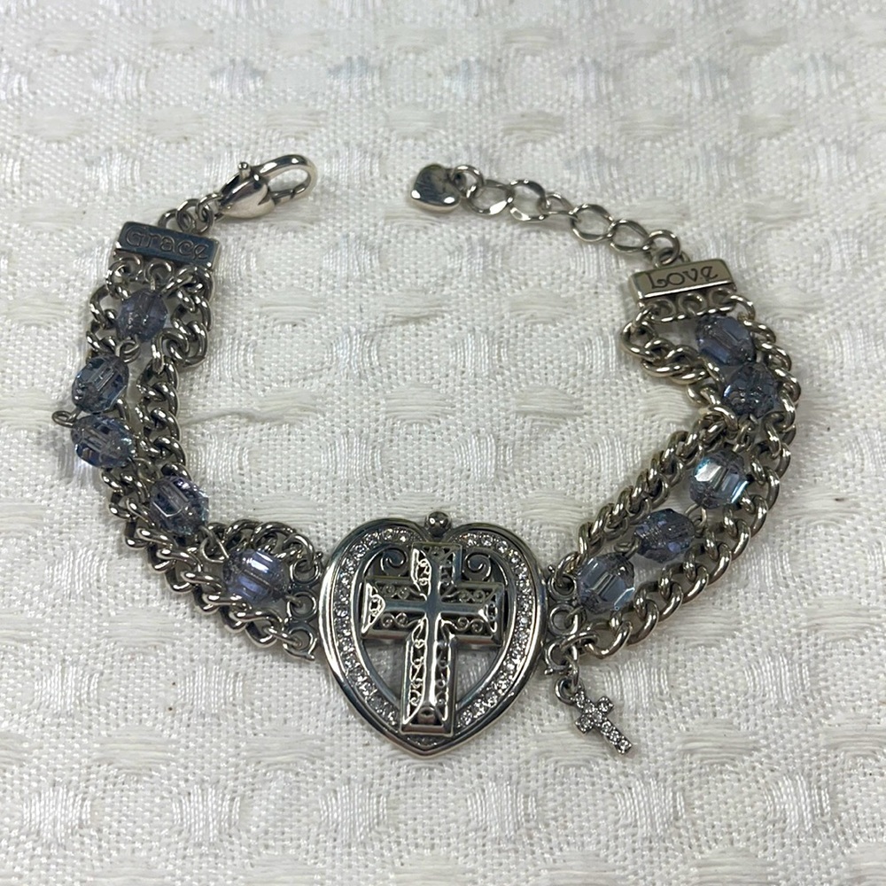 Brighton & Swarovski Silver Heart Cross Bracelet